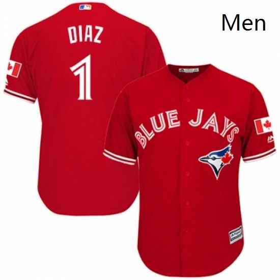 Mens Majestic Toronto Blue Jays 1 Aledmys Diaz Replica Scarlet Alternate Cool Base MLB Jersey